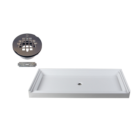 WESTBRASS Shower Pan 72 x 36 3-Wall W/ Center Plastic  Drain W/ Modern Cross Grid in Polished Chrome HPG7236WHP-26